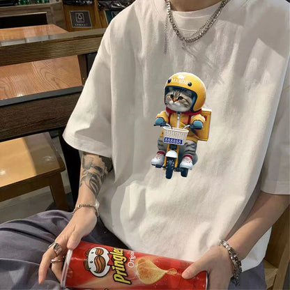 Summer new style handsome short-sleeved T-shirt for boys, national fashion Hong Kong style half-sleeved pure cotton loose tops Street King Limited