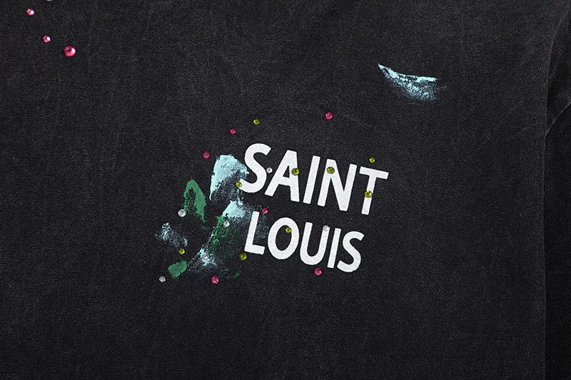 2024ss Saint Louis T-shirts Men Woman Good Quality Cotton Loose Wash White Nightmare Debris Printing Top Tees Street King Limited