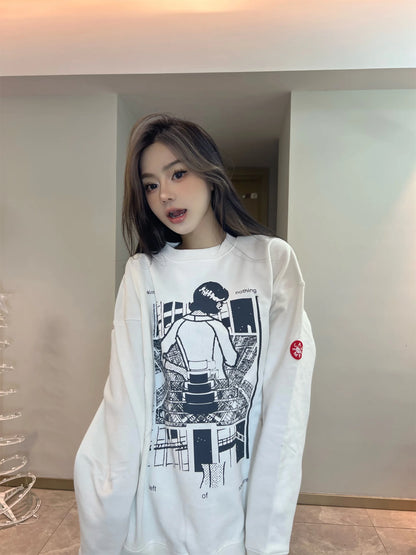 2024 CE Brand Fashion Abstract Comic Print High-Street Cleanfit Cotton Casual Loose Pullover Sweater Street King Limited