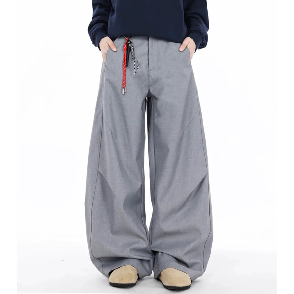 men women american streetwear fashion loose casual vibe hip hop cleanfit wide leg suit pant boyfriend harem pants trousers clean everyday pants