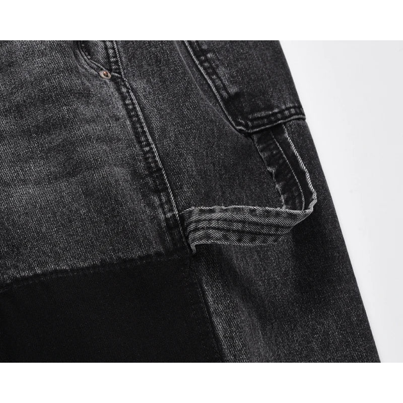 patchwork graffiti black straight denim pants mens vintage patches stitching ink splashed jeans y2k logging cargo pants for male baggy cargo bottoms