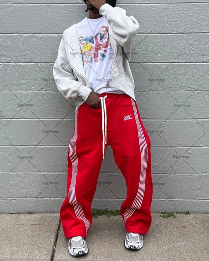 2024Colorful Street Hip-Hop SweatpantsY2KHarajuku Retro Wide Leg Pants Men American Oversized Fashion Loose and Versatile Casual Street King Limited