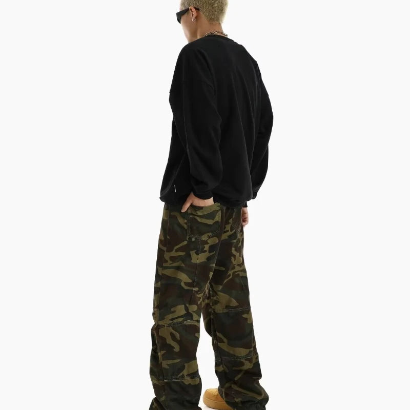 2024 High Street Mens Camouflage Straight Leg Jeans American Trend Tooling Denim Pants Zipper Multiple Pockets Cowboy Trousers Street King Limited