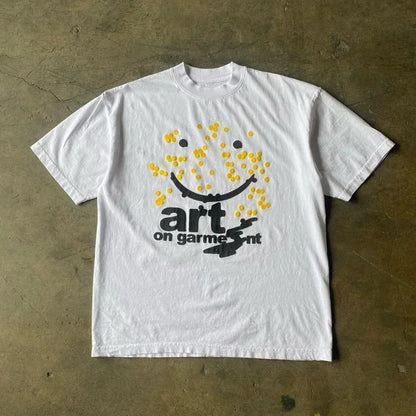 American Fashion Trend Pattern Printed Cotton Spot T-shirt Women Y2K New Street Popular Loose Short Sleeved Couple Joker T-shirt Street King Limited