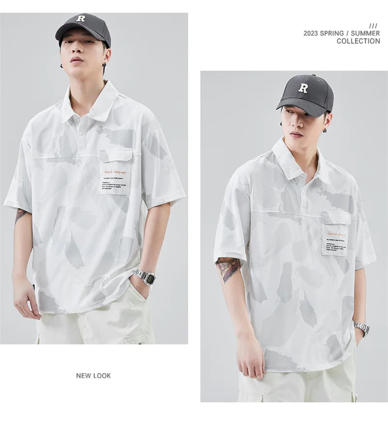 Streetwear Summer Short Sleeve Lapel Polo Shirt Mens Full Print Tee Shirts Korean Summer Short Sleeve Lapel Polo Shirt Mens Full Print Tee Shirts Korean Fashion Pocket Golf Wear Button Camisa Polo Masculina Fashion Sweater Jacket With Graphic Design For Men