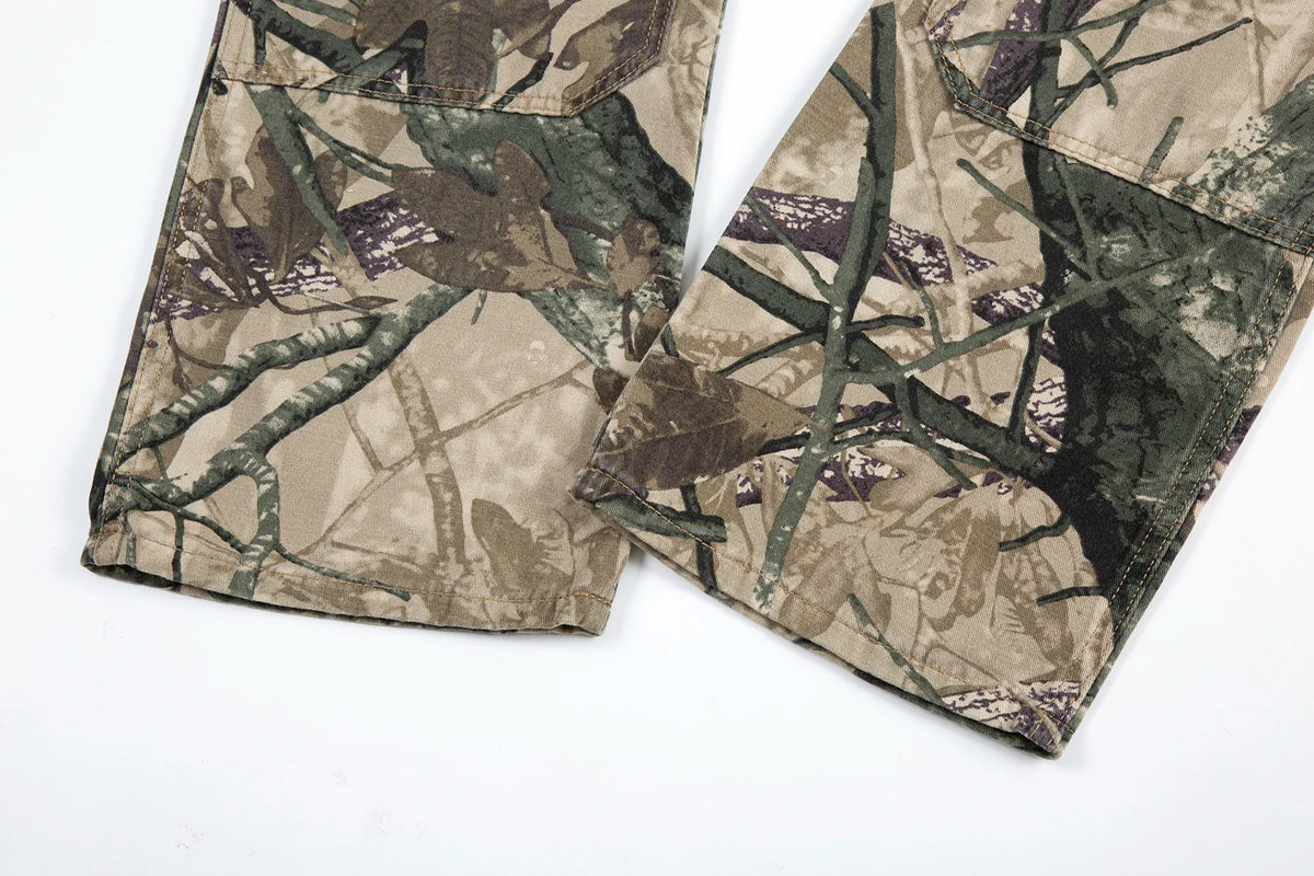 high street leaf camouflage logging pants for men straight patchwork baggy jeans cargos y2k pantalones hombre oversized trousers 1 unique cargo style 5