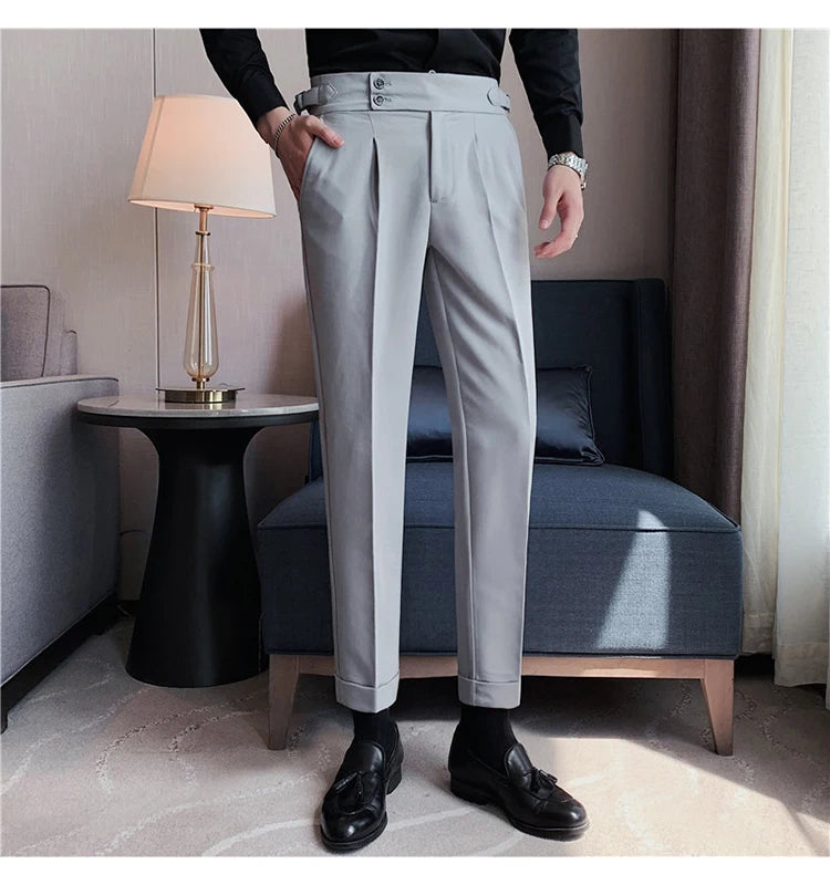 2024 High Quality Business Casual Draped High-waist Trousers Men Solid Color Formal Pants Male Formal Office Social Suit Pants Street King Limited