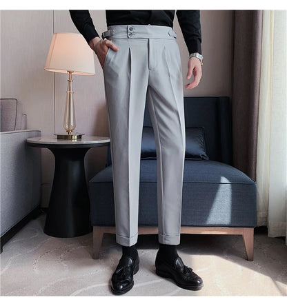 2024 High Quality Business Casual Draped High-waist Trousers Men Solid Color Formal Pants Male Formal Office Social Suit Pants Street King Limited