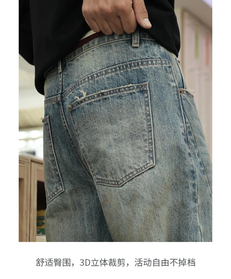 mens american streetwear fashion loose casual hip hop vintage denim baggy jeans pants man wide leg trousers y2k jeans men unique jeans style 2189