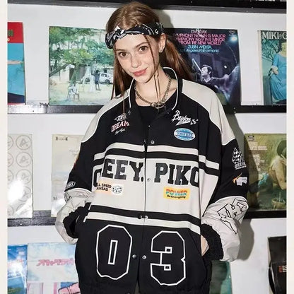 Spring and Autumn American letter printed motorcycle baseball jacket street style racing couple style goth  denim jacket women Street King Limited