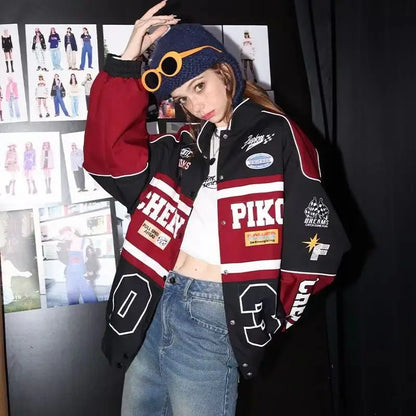 Spring and Autumn American letter printed motorcycle baseball jacket street style racing couple style goth  denim jacket women Street King Limited