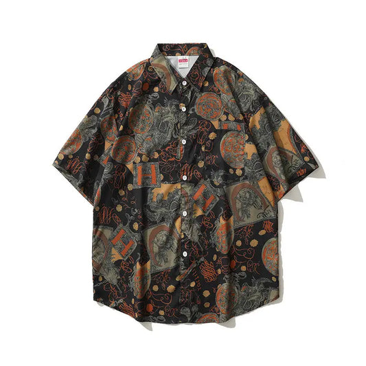Summer Short sleeved Piaoshuai Flower Shirt for Men and Women Travel Trend Couple Hip Hop Hawaiian Beach Leisure Short sleeved Street King Limited