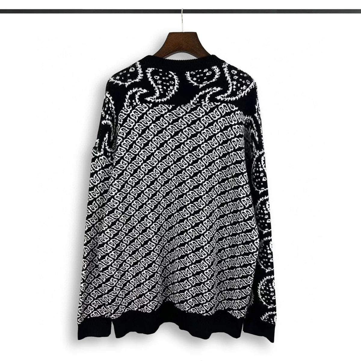 Color Match Full Cashew Print Black Knitted Winter Sweaters for Men and Women Pullover Baggy Casual Woolen Sweater Oversized Street King Limited