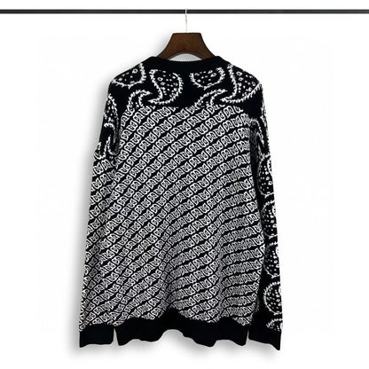 Color Match Full Cashew Print Black Knitted Winter Sweaters for Men and Women Pullover Baggy Casual Woolen Sweater Oversized Street King Limited