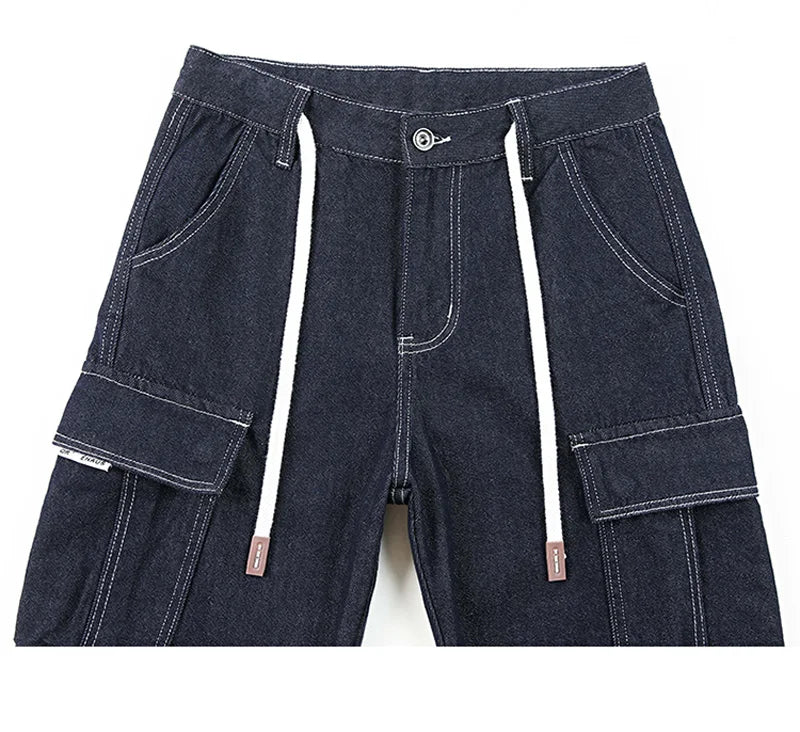 men autumn summer streetwear fashion plus size loose casual straight cargo jeans pant campus boy jeans trousers combat utility trousers