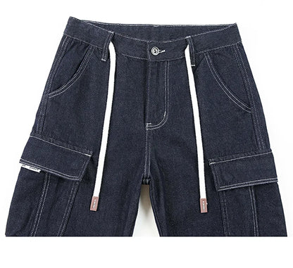 men autumn summer streetwear fashion plus size loose casual straight cargo jeans pant campus boy jeans trousers combat utility trousers
