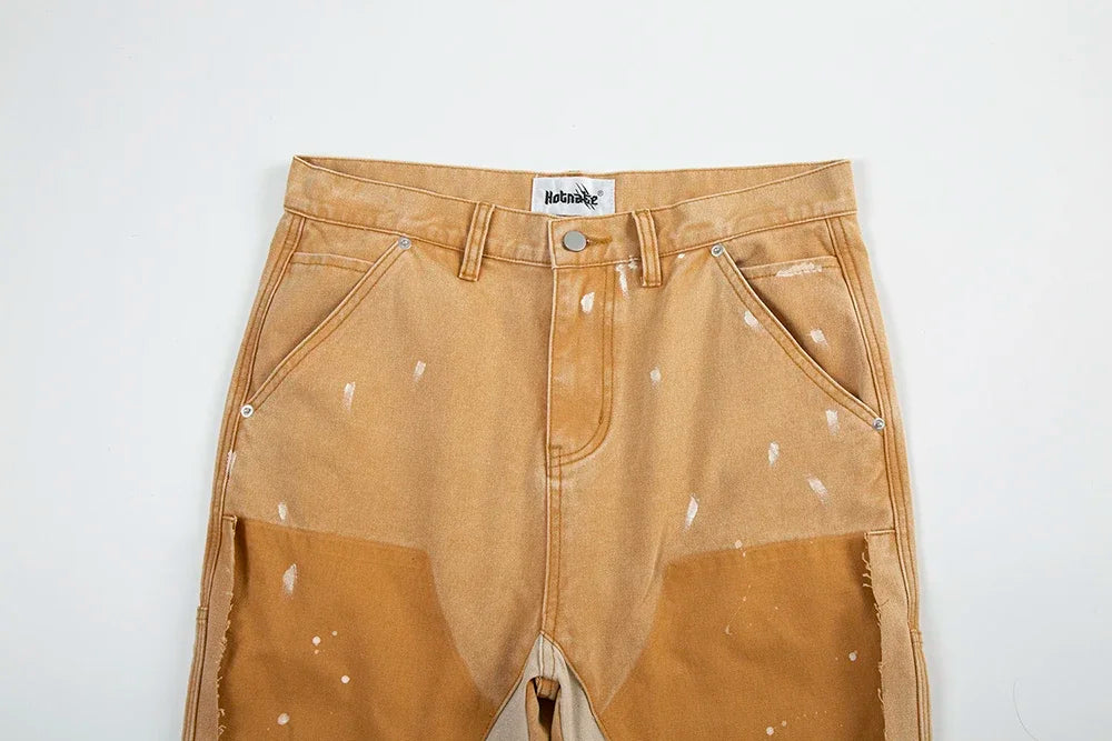 high street spliced speckled ink micro flare pants for men and women patchwork baggy jeans ropa hombre casual denim trousers 2 unique jeans style 1128