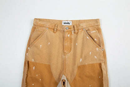 high street spliced speckled ink micro flare pants for men and women patchwork baggy jeans ropa hombre casual denim trousers 2 unique jeans style 1128