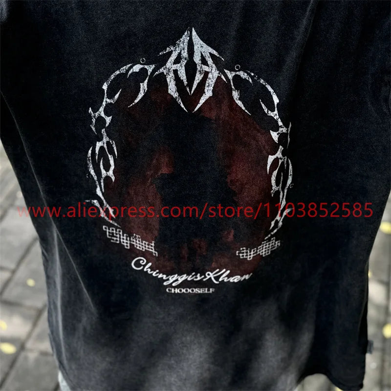 Autumn Vintage Long Sleeve T-shirt Heavy American West Coast Street Graffiti Hip Hop Style High Street Oversize Printed Washed Street King Limited