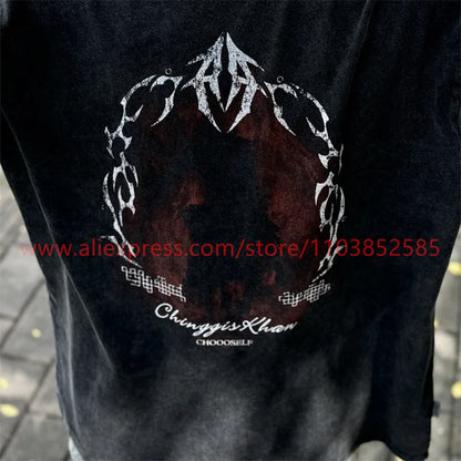 Autumn Vintage Long Sleeve T-shirt Heavy American West Coast Street Graffiti Hip Hop Style High Street Oversize Printed Washed Street King Limited