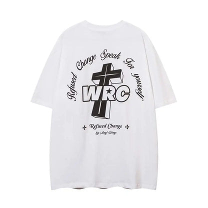 Summer cross printed short-sleeved T-shirt for male and female students loose couple American high street trendy ins couple tops Street King Limited