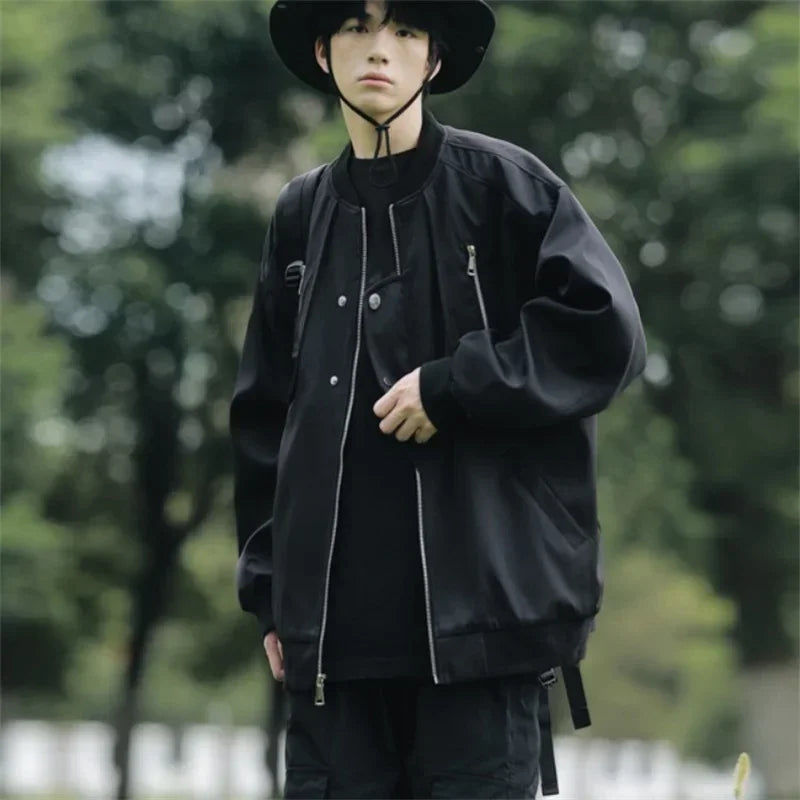 autumn mens zipper bomber jackets aesthetic vintage casual baseball uniform design hip hop street fashion techwear jacket man clean everyday pants