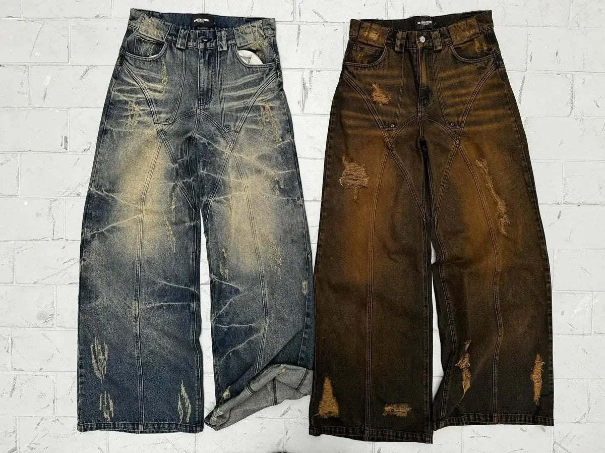 hip hop retro high waisted baggy jeans y2k jeans punk ripped jeans for women harajuku rock wide leg slouchy pants streetwear ripped baggy denim