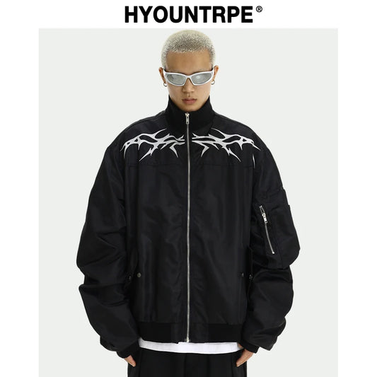 mens jacket winter warm parkas streetwear casual bomber zipper jackets hip hop fashion embroidery casual loose baseball coats relaxed fit trousers