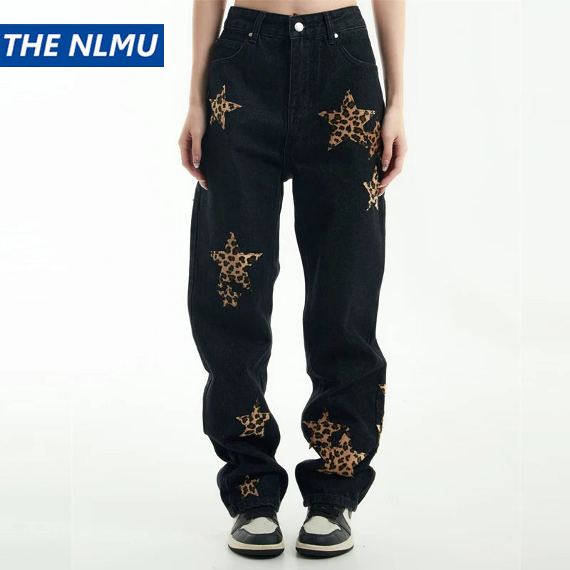 black baggy jeans men star patchwork straight denim pants fashion jeans male streetwear hip hop y2k loose trousers urban skinny jeans
