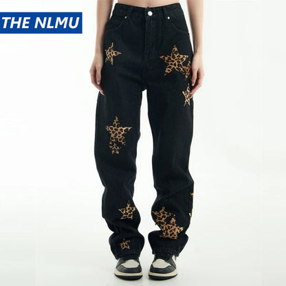 black baggy jeans men star patchwork straight denim pants fashion jeans male streetwear hip hop y2k loose trousers urban skinny jeans
