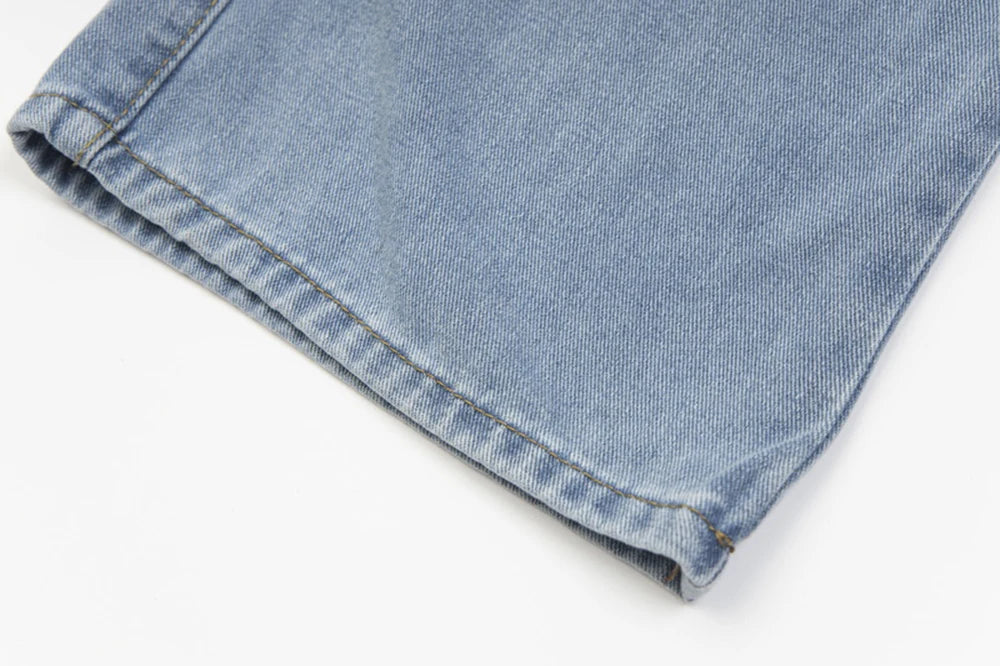 New Contrast Color Pockets Washed Blue Baggy Denim Trousers Mens and Women Straight Patchwork Loose Casual Jeans Oversize Cargos Street King Limited