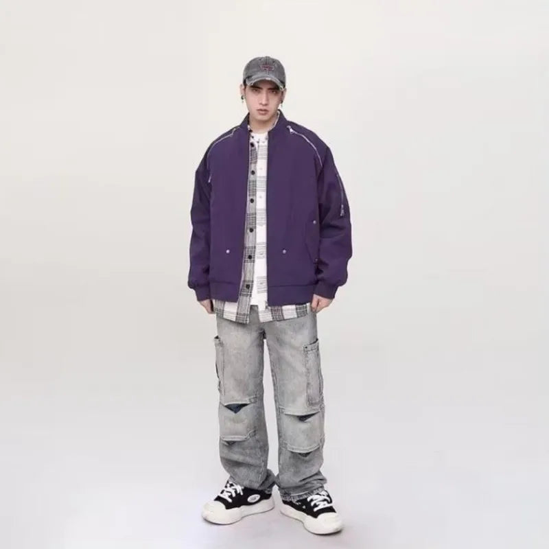 2024 spring american pilot jacket mens multi pocket trendy street loose bomber cardigan couple fashion zipper baseball coats unique default style 2796