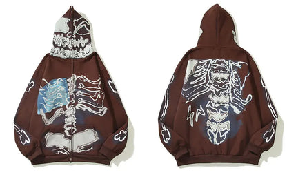 Mens Hip Hop Hoodie Jacket Fashion Y2K Skull Printed Full Zip Hooded Fleece Sweashirts Harajuku Casual Punk Streetwear Hoodies Street King Limited