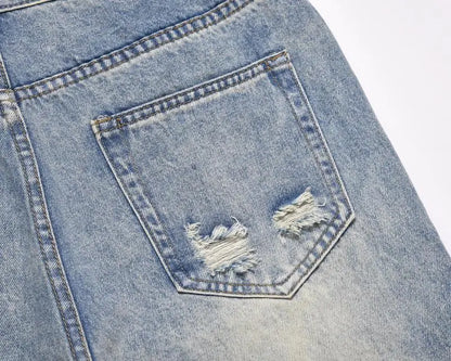 mens high street denim jean pants new casual blue slim ripped holes straight zipper jeans trousers hip hop streetwear joggers unique joggers style 5247