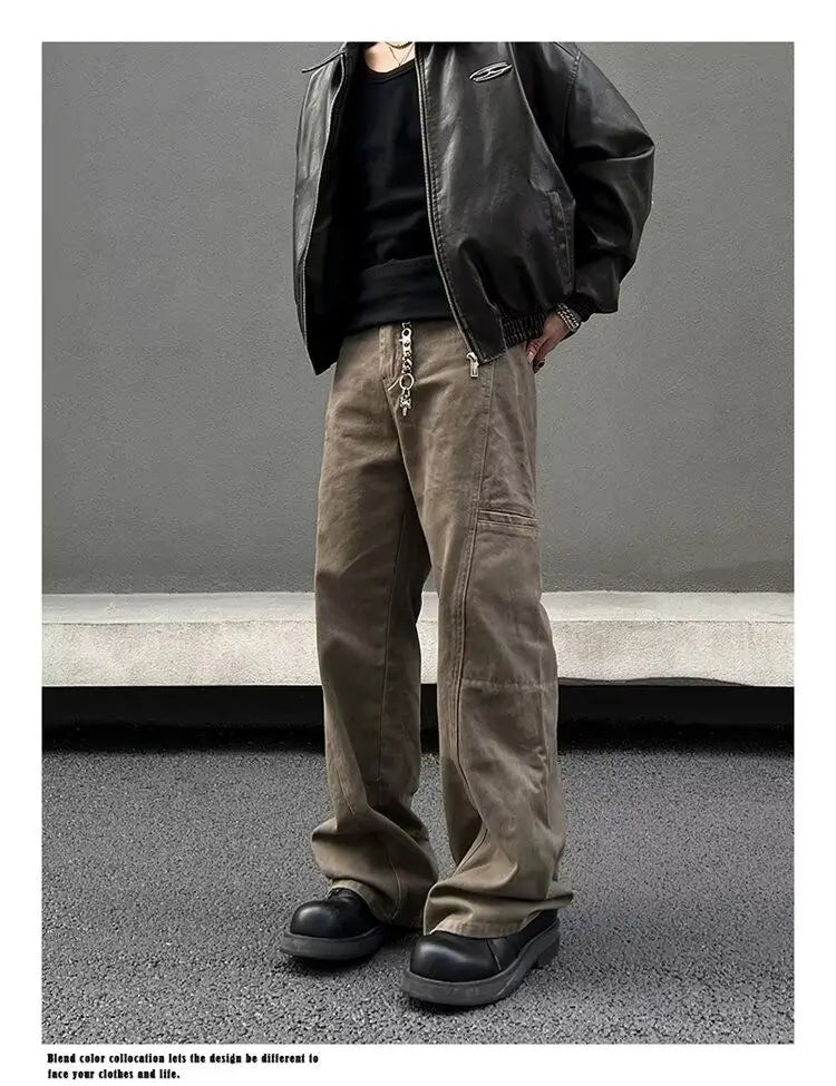 american high street retro men and women trendy straight work pants couple spring and autumn hip hop loose casual pants y2k unique default style 796