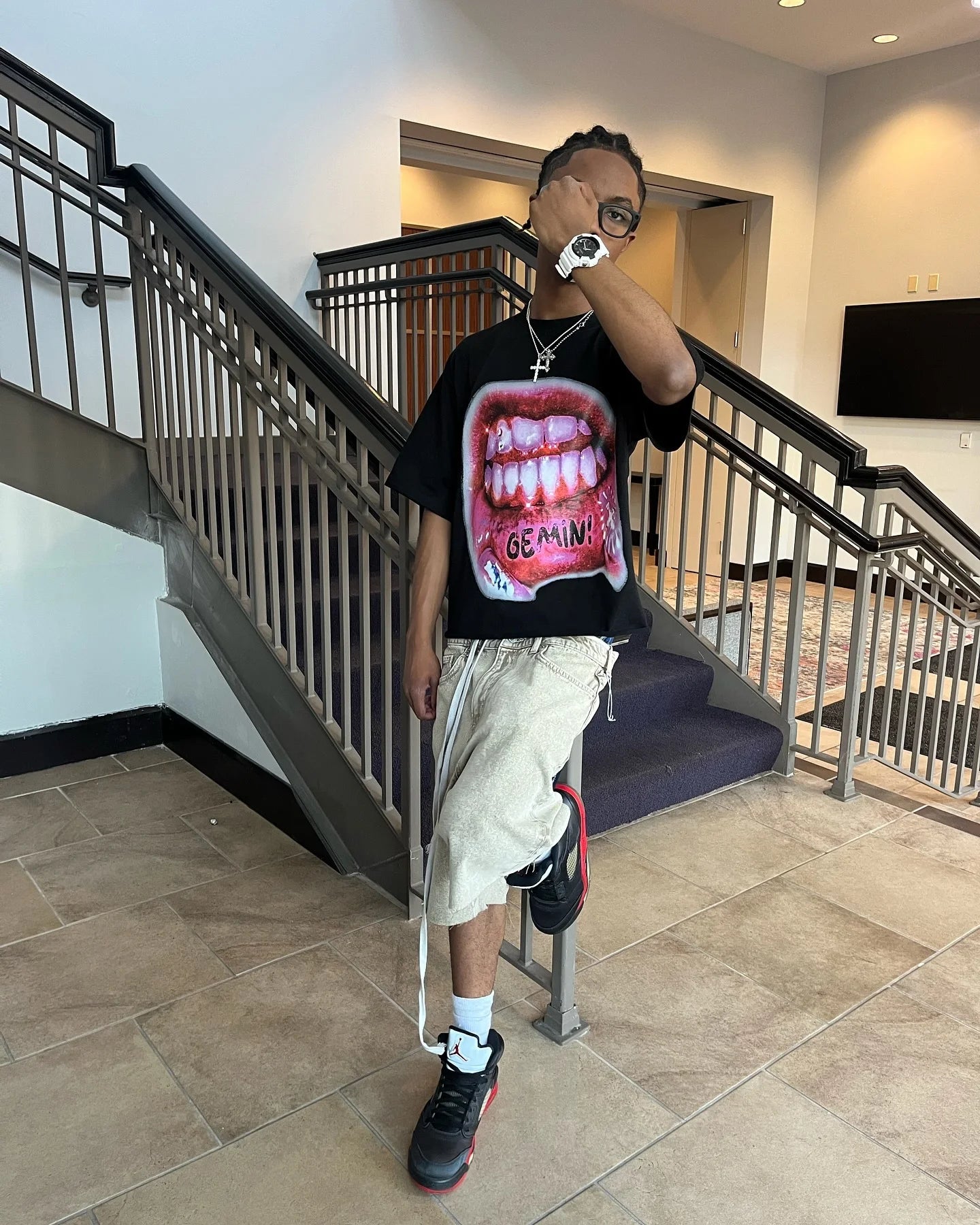 Trendy Gothic Big Mouth Graphic Printed Oversized T-shirt Women's 2024 New Summer Round Neck Loose Harajuku All-match Shirt Top Street King Limited