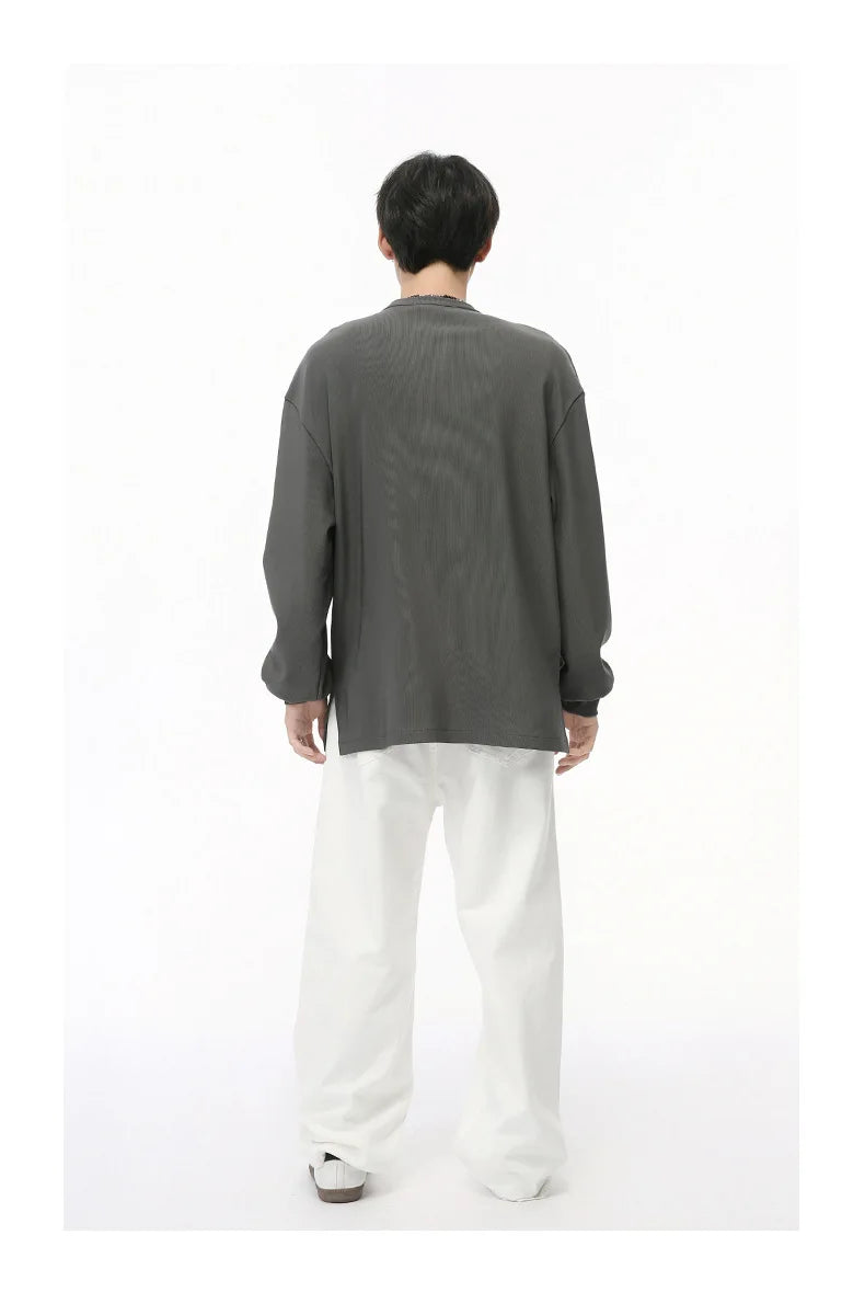 Men's  V-neck Long Sleeve T-Shirt Tops Clothing Autumn Korean Style Lazy Simple Solid Color Casual Pullover Bottoming Shirt Street King Limited