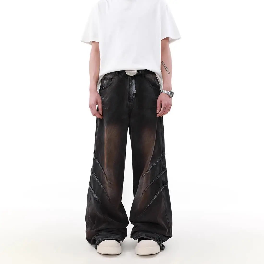 american high street scratch design men and women trendy retro straight leg jeans couple street loose wide leg casual pants y2k stacked flare jeans
