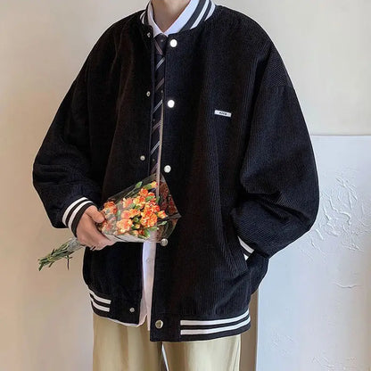 corduroy baseball jacket mens spring ins fashion brand sports all match jacket spring and autumn korean style trendy jacket top minimalist street pants