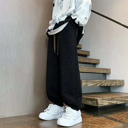 Winter Thickened Pants Men Warm Fashion Retro Lamb Wool Pants Men Oversized Streetwear Loose Straight Pants Mens Thick Trousers Street King Limited