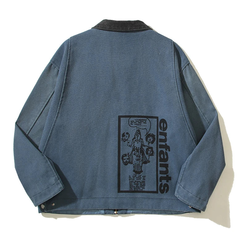 high street y2k lapel worn frayed cleanfit work jacket unisex washed casual chaquetas hombre ropa casual bomber coat oversized minimalist street pants