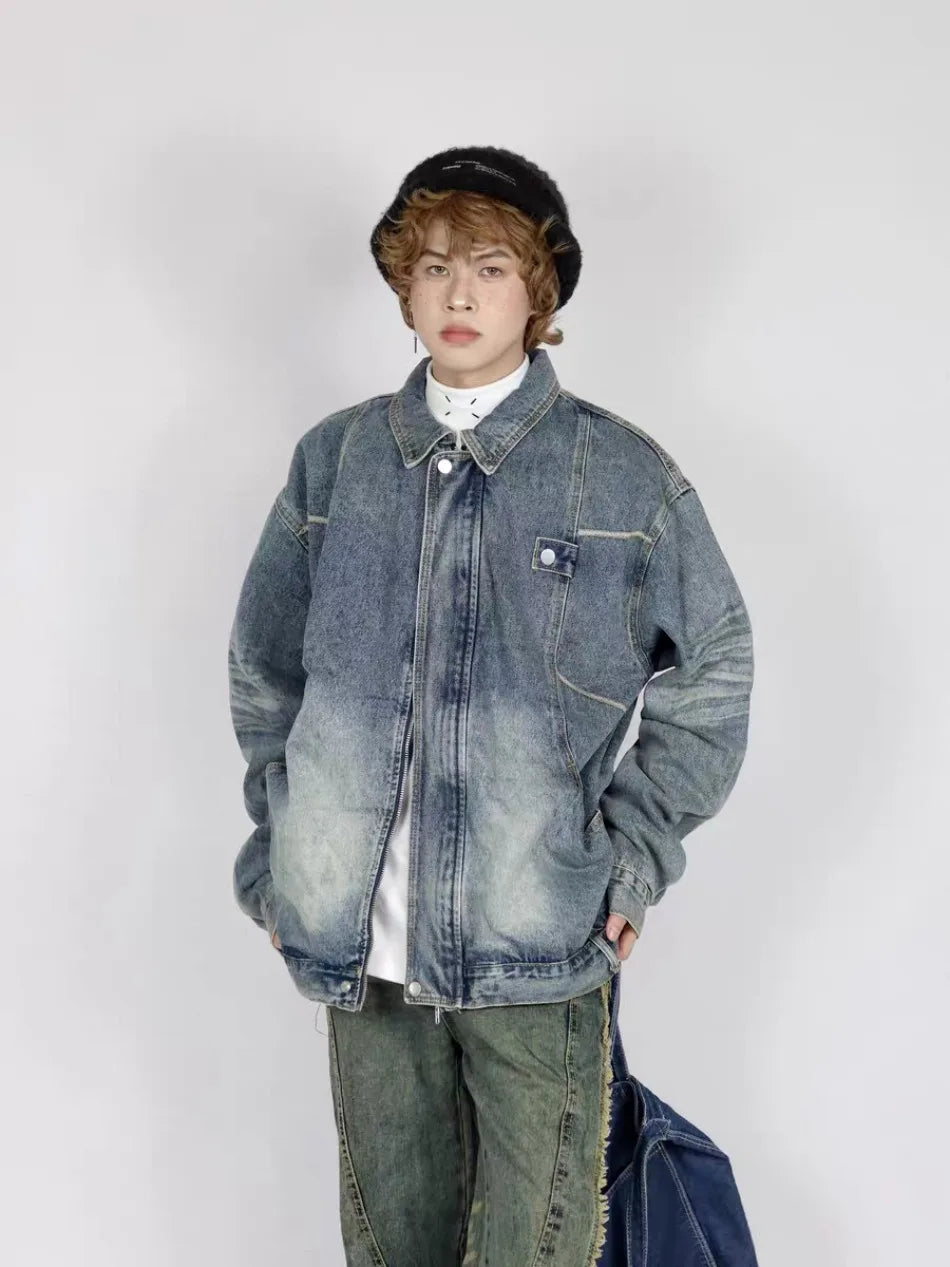 high street washed denim jacket mens 2024 spring trend oversize hip hop male coats color blocking motorcycle street outwear y2k unique jeans style 3621