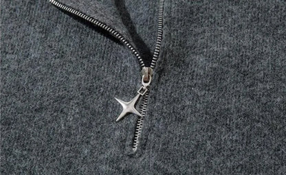 American High Street Mens Sweater 2024 New Autumn Half Zipper Fashion Knitted Tops Damaged Hip-hop Irregular Hem Pullover Street King Limited