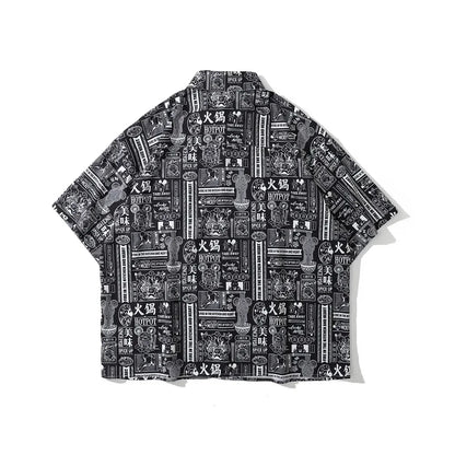 Dark Icon Full Printed Oversized Shirt for Men Summer Loose Men's Shirts Male Top Black Red Street King Limited