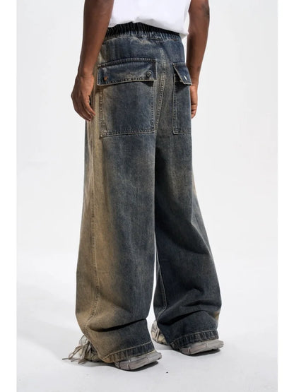 mens high street loose denim jeans casual straight retro washed jeans hip hop streetwear casual wide legs joggers baggy jeans streetwear sweatpants