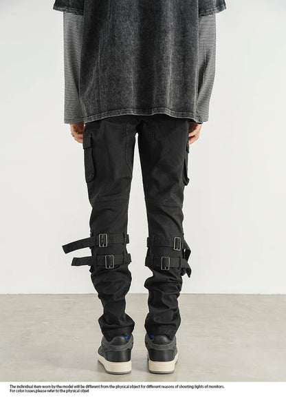 mens high street jeans casual hip hop military cargo pockets trousers new fashion slim fit zipper skinny denim pants joggers unique joggers style 1694