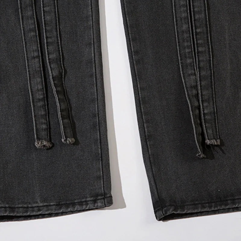 Men Black Jeans Multi-Pocket Distressed Denim Trousers American Vintage Straight Baggy Cargo Pants Hip Hop Streetwear Unisex Street King Limited
