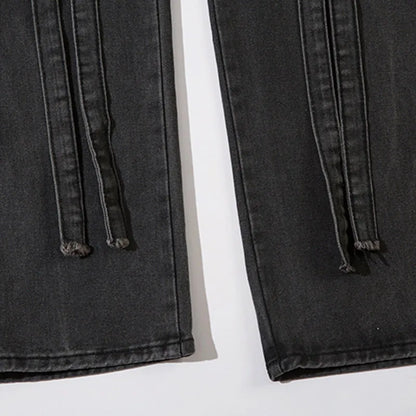 Men Black Jeans Multi-Pocket Distressed Denim Trousers American Vintage Straight Baggy Cargo Pants Hip Hop Streetwear Unisex Street King Limited