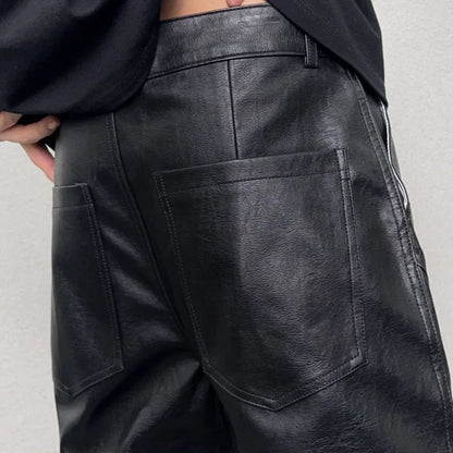 men streetwear fashion hip hop punk gothic vibe casual leather bell bottoms pant man boyfriend flared trousers relaxed fit trousers