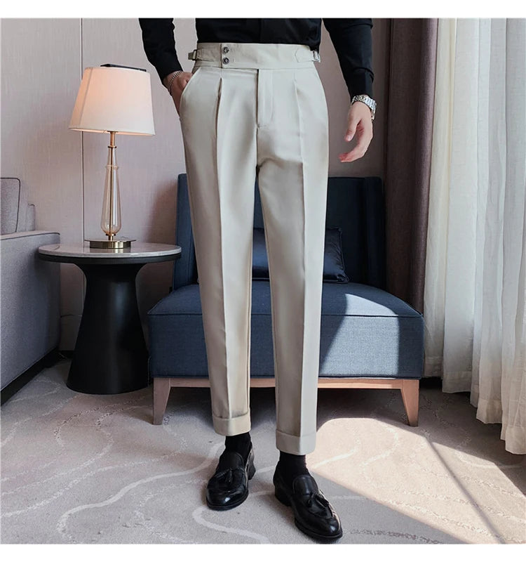 2024 High Quality Business Casual Draped High-waist Trousers Men Solid Color Formal Pants Male Formal Office Social Suit Pants Street King Limited